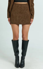 Gretchen Mini Skirt - High Rise Faux Suede Skirt in Brown