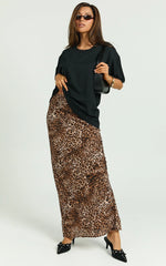 Jacqui Maxi Linen Blend Skirt - Bias Cut Back Split Skirt in Tonal Leopard Print