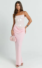 Jasmin Maxi Dress - Sequin Overlay Dress in Pink