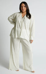 Beca Pants - High Waisted Plisse Flared Pants in Cream
