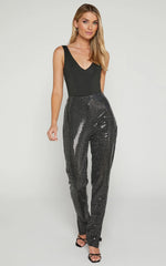 Deola Pant - Sequin High Waisted Skinny Leg in Black