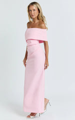 Pearce Maxi Dress - Gathered One Sleeve Bodycon Dress in Pale Pink
