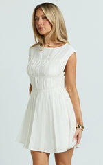 Faith Mini Dress - Sleeveless Ruched Bodice Dress in White