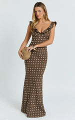 Isla Maxi Dress - Ruffle Sleeve Polka Dot Dress in Chocolate Polka Dot