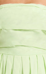 Annie Midi Dress - Off The Shoulder Ruffle Sleeve Pleated Dress in Lime