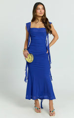 Rosha Midi Dress - Ruffle Strap Dress in Electric Blue