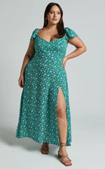 Donissa Midi Dress - Thigh Split Flutter Sleeve Dress in Green