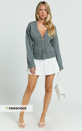 Danielle Mini Skirt - High Waist Pleated Knit Skirt in Cream