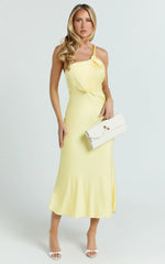 Carmella Midi Dress - One Shoulder Twist Detail Dress in Butter Yellow