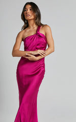 Carmella Midi Dress - One Shoulder Twist Detail Dress in Grape