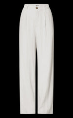 Bree Pants - Linen Mid Rise Relaxed Straight Leg Tailored Trousers in White