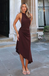 Night Hustle Halter Midi Dress Burgundy