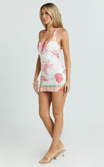 Gillian Mini Dress - Halter Pencil Skirt Dress in Lobster Print