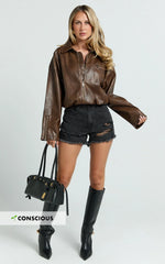 Mindae Shorts - Recycled Cotton Ripped Denim Shorts in Washed Black