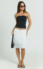 Gina Midi Skirt - Knee Length Slip Skirt in Mono Polka Dot