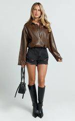 Mindae Shorts - Recycled Cotton Ripped Denim Shorts in Washed Black