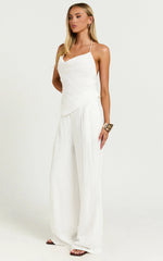 Hilda Pants - High Waisted Linen Look Palazzo Pants in White