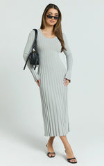 Blaire Midi Dress - Long Sleeve Tie Back Flare Dress in Grey Marle