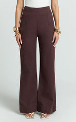 Narcisa Pants - Linen Look High Waist Bootleg Pants in Chocolate