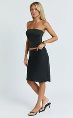 Gina Midi Skirt - Knee Length Slip Skirt in Black