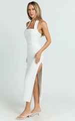 Darcy Midi Dress - Halter Fitted Side Split Dress in White
