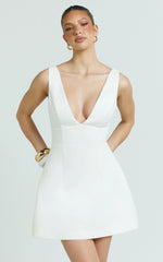 Karissa Mini Dress - V Neck Fit And Flare Dress in White