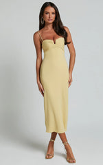 Ariella Midi Dress - Strappy Cut Out Back Split Dress in Lemon