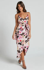 Maddison Midi Dress - Strappy Wrap Dress in Rosalind Print