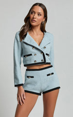 Gina Shorts - Contrast Pocket Detail Shorts With Hardware Trim in Ice Blue