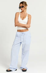 Harlo Pants - Mid Waisted Relaxed Leg Stripe Pants in Blue/ White