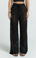 Roxy Pants - High Waist Lace Relaxed Drawstring Pants in Black