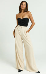 Hermione Linen Blend Pants - High Waist Wide Leg Pleated Palazzo Pants in Natural