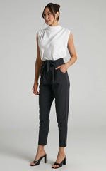 Raegen Pant - High Waist Tapered Leg Pant in Black
