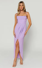 Andrina Midi Dress - High Low Wrap Corset Dress in Lilac