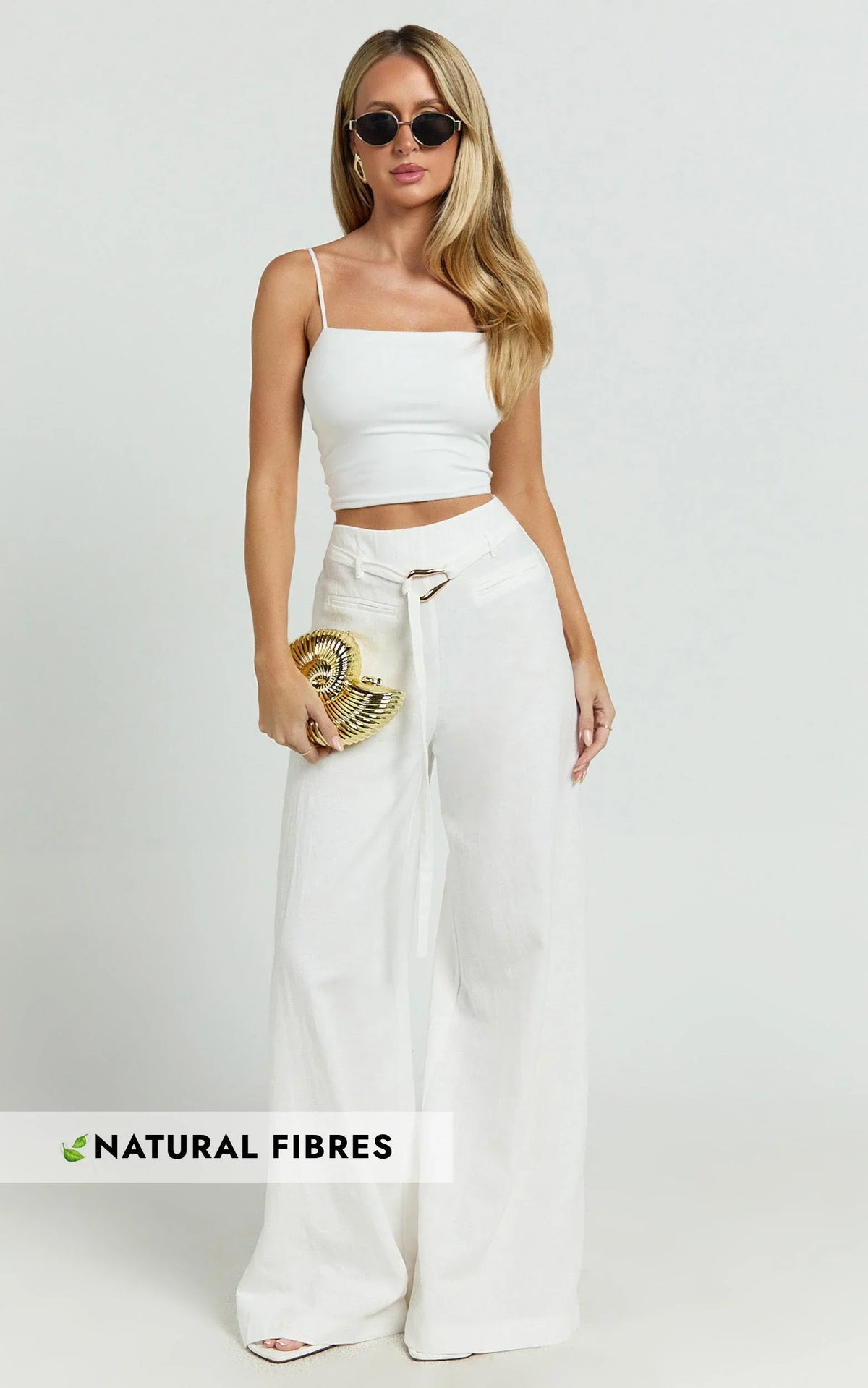 Kyra Pants - Linen Look Belted Wide Leg Pants in White