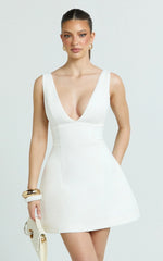 Karissa Mini Dress - V Neck Fit And Flare Dress in White