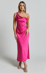 Alexia Midi Dress - One Shoulder Bust Slip Dress in Fuschia