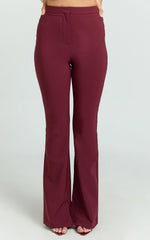 Irene Pants - Mid Rise Split Hem Bootleg Pants in Wine