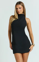 Eloise Mini Dress - Sleeveless High Neck Dress in Black