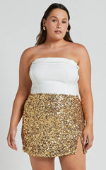 Ingrid Mini Skirt - Sequin Skirt in Gold Sequin