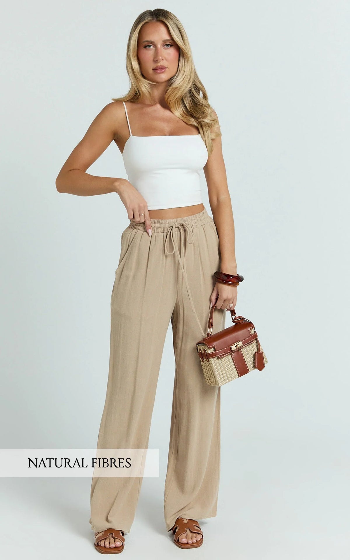 Kala Pants - Mid Waisted Relaxed Elastic Waist Pants in Sand