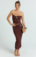 Noa Two Piece Set - Knit Starfish Strapless Top and Maxi Skirt Set in Brown