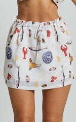 Jane Skirt - Linen Column Slip Mini Skirt in Seaside Print