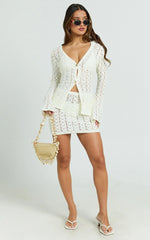 Henrietta Mini Skirt - Fitted Pointelle Knit Skirt in Off White