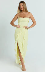 Connie Midi Dress - Ruffle Detail Dress in Lemon