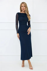 Thinking Pretty Long Sleeve Maxi Dress Navy