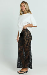 Dahlia Midi Skirt - Lace Skirt in Black