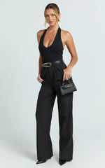 Melissa Pants - Pleat Front Wide Leg Tailored Pants in Black