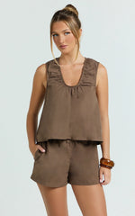 Ruby Two Piece Sets - Cotton Shell Top and Short Set in Chocolate
