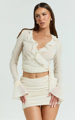 Kahrissa Top - Long Sleeve Ruffle Neck Top in Cream
